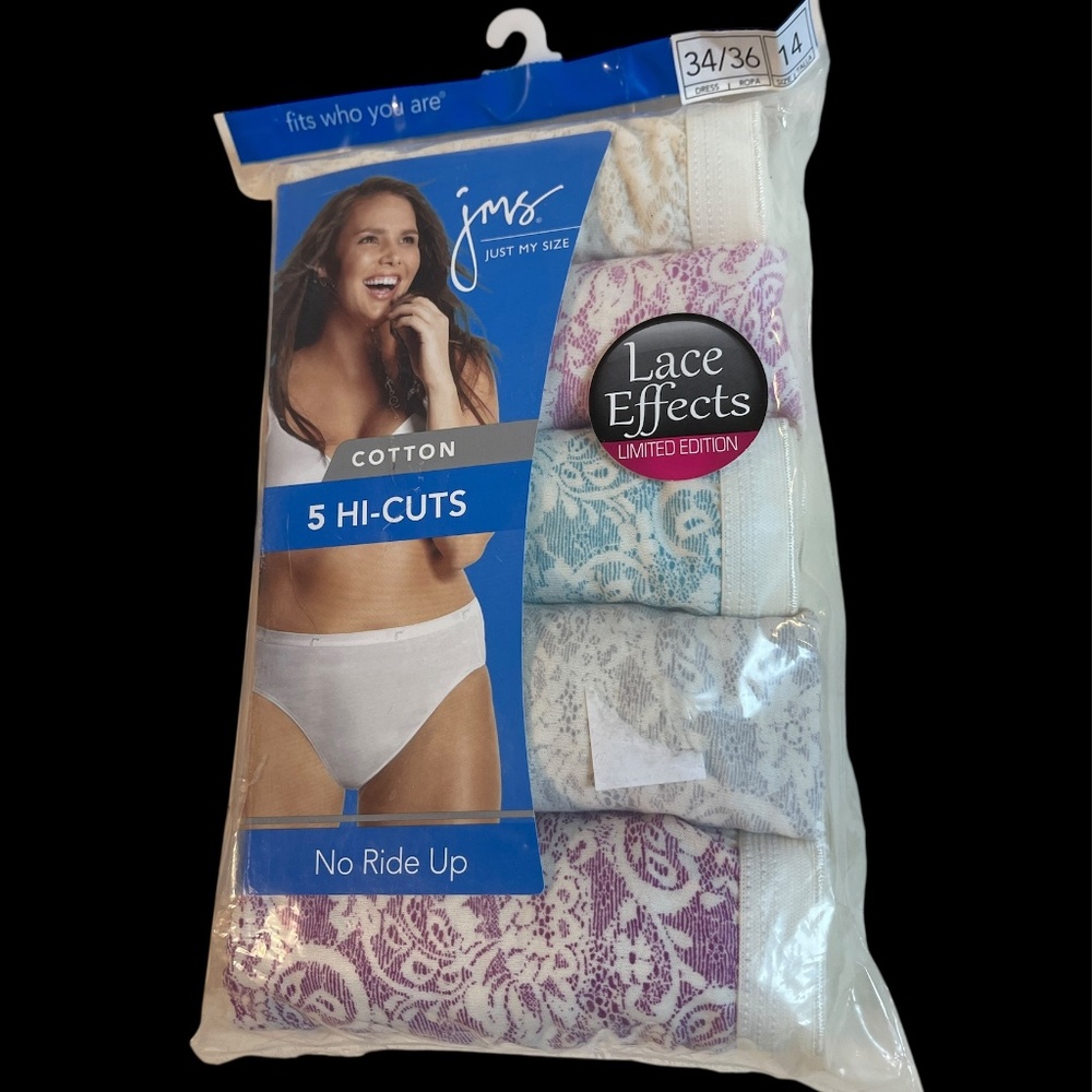 JMS Just My Size Lace Effects Cotton Briefs 5 Pack Underwear Panties Plus Sz 14